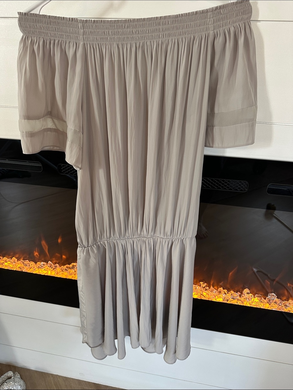Ramy Brook Off-Shoulder Taupe Mini Dress